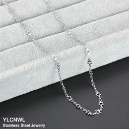 Chains Stainless Steel Necklace For Women Silver Colour Charm Six-star Long Chain Aesthetic Choker Female Fashion Jewellery 16 20 Inch