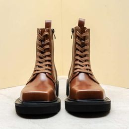 Moda de toe quadrada Moda genuína Confortável botas de inverno Couro P30D50