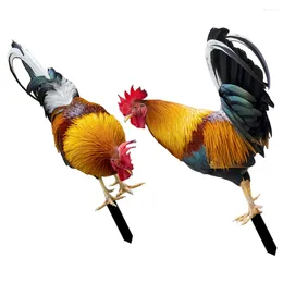 Garden Decorations 2 Pcs Decorative Inserts Rooster Sculptures Planter Stakes Metal Statues Flower Pots Yard Ornaments