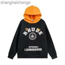 Luxury Counter Top Grade Designer Rhuder Hoodies Mens Fashion High Street Hip Hop Loose Emblem Colour Sweater Mens Womens Hoodie Coat with Logo