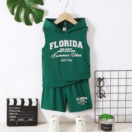 Clothing Sets Boys' Two-Piece Design Feel Casual Street Sleeveless Letter Pattern Hooded Top Shorts Suit Summer Style