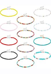 QIMOSHI 12PCS Boho Glass Seed Beads Choker Necklace Colorful Beaded Rainbown Beach Bead Choker Necklaces for Women5563578