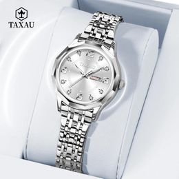 Wristwatches TAXAU Classic Fashion Women Wrist Watches Luxury Stainless Steel Waterproof Quartz Watch For Elegant Casual Ladies