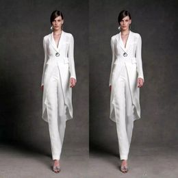 Elegant Mother of the Bride Pant Suits With Jacket For Wedding V Neck Mother's Formal Suit Long Sleeve Beads Formal Prom Evening D 242t