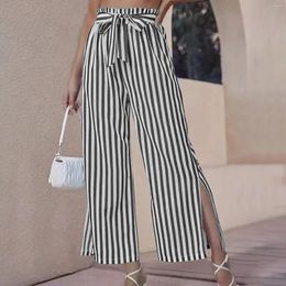 Women's Pants Cropped For Ladies Casual Petite Loose Fashion Tunic Split Striped Pant Trousers