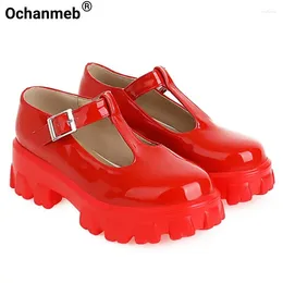 Casual Shoes Ochanmeb Brand Designer Chunky Heels Platforms T-strap Mary Janes Buckle Women Daily Red White Lolita Lovely Flats Shoe 43