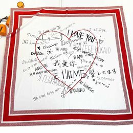 Scarves 90cm Manual Hand Rolled Twill Silk Scarf Women LOVE YOU Print Curled Square Scarves Wraps Echarpe Foulards Femme Bandana Hijab Q240509