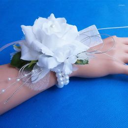 Decorative Flowers 1PC Wedding Or Prom Flower Corsage Bracelet Silk Rose Hand Bouquet For Bride Bruidsboeket