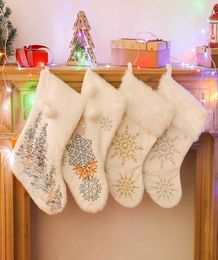 10x18inch Christmas Stocking Snowy White Cosy Faux Fur Xmas Fireplace Hanging Sock Decorative For Family Party Decorations DIY Cra9503200