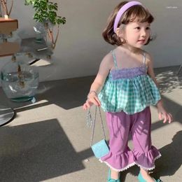 Clothing Sets Girls Summer Set 2024 Top And Boot Cut Pants Light Thin Two Pieces Casual Comfortable Childrens For Outdoor