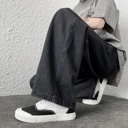 Autumn Mens Baggy Jeans Korean Street Hip-hop Loose Straight Wide-leg Pants Classic Black Denim Casual Trousers S-3XL 240429
