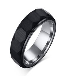 Hexagon Mens Rings Black Tungsten Carbide Unique Threedimensional Surface Wedding Band for Man Comfort Wear Anel8454654