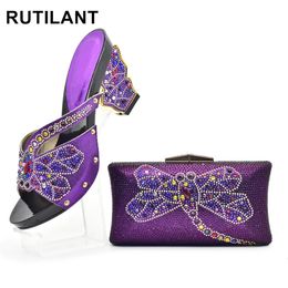 Purple Colour Shoe and Matching Bag for Nigeria Party African Shoe and Bag Sets Italian Nigerian Women Wedding Shoes and Bag Sets 240509