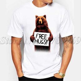 Men's T-Shirts Cheapest Men Customised t-shirt Fr Hugs letter printed tops Brown Bear animal design short slve hipster funny cool t Y240509