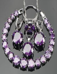 whole Wedding Purple Zircon Silver 925 Jewelry Sets Bracelets Earrings With Stones PendantNecklace Rings Set Jewellery Gift B7496147