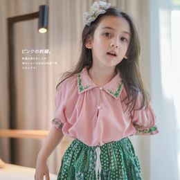 Clothing Sets 2024 Spring/Summer Children's Wear Cute And Fashionable Embroidered Top With Wide Leg Pants Set For Girls