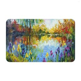 Carpets Irises By The Pond Comfortable Door Mat Rug Carpet Foot Pad Landscape Art Tree Love Sun Painting For Interior Trees