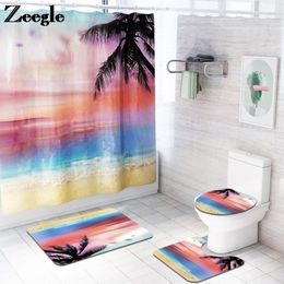 Printing Bath Mat and Shower Curtain Microfiber Bathroom Mat Set Waterproof Bathroom Curtain Non-slip Foot 2680