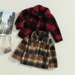 Jackets Pudcoco Toddler Kids Baby Winter Warm Jacket Fuzzy Long Sleeve Plaid Print Button Down Coat Outwear 1-6T