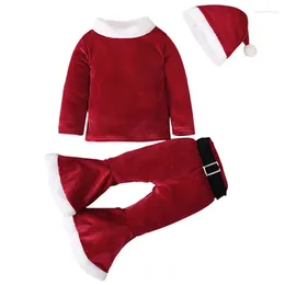 Clothing Sets 3Piece Spring Fall Children Clothes Baby Girls Outfit Red Fleece Top Flared Pants Hat Christmas Boutique Kids Set BC271