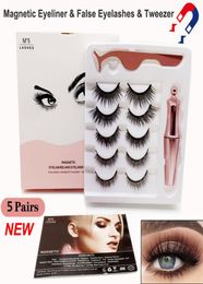 5 Pairs Magnetic False Eyelashes Liquid Eyeliner Tweezer Kit Upgraded 3D magnet False eyelashes makeup set Natural reusable No G5218206