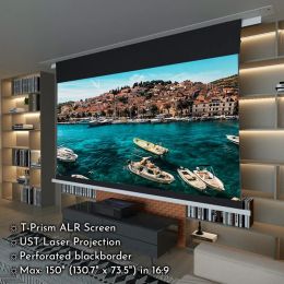100" 120" T- Prism Motorised Drop Down Screen Ceiling-Recessed Electric ALR Screen for Ultra Short Throw Projectors