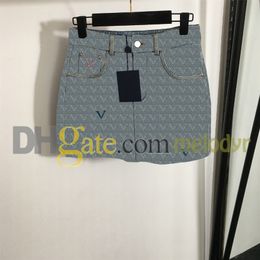 Jacquard Jeans Skirts Embroidery Letter Slim Dress Women Designer Retro Light Blue Denim Skirts Sexy Mini Skirt