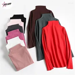 Women's T Shirts PULABO Autumn Winter Double Sided Half-Collar Shirt Women Velvet Long-Sleeve Slim Close-fitting Padded Cotton Tops Tees