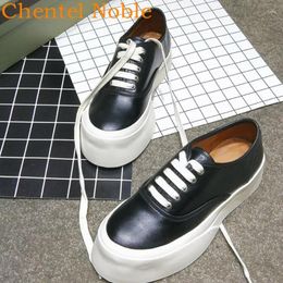 Casual Shoes Brand Chentel Est Med Heels For Womens Classic Soft Fashion Breathable Lace-Up Female Two Style Black White