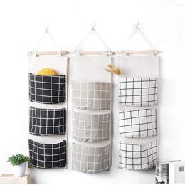 Storage Bags 3 Grids Fabric Cotton Pocket Hanging Holder Wall Racks Bag For Living Room Bedroom