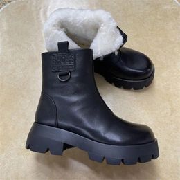 Boots Chunky Heel Platform Women Shoes 2024 Round Toe Winter Short Plush Women's Simple Fashion Zipper Boot Zapatos De Mujer