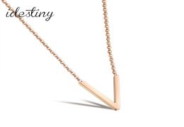 1111 Rose Gold Colour Plated Stainless Steel Initial Letter V Necklace for Women Classical Design Jewelery Party Bijoux Gift2034663