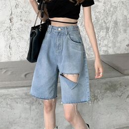 Women's Shorts A-line Wide Leg Denim Summer Street Style Young Girl Sexy Simple Casual Straight Hole Female