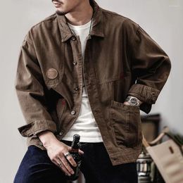 Men's Jackets American Street Heavyweight Retro British Ahmei Khaki Work Jacket Men 2024 Spring Autumn Lapel Casual Shirt Denim For