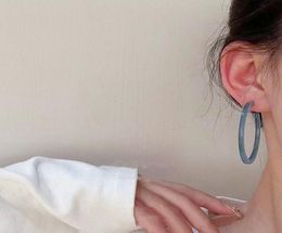 Summer cool transparent blue orange acrylic Cshaped ear hoop earrings simple silver needle female ears jewelry2681832