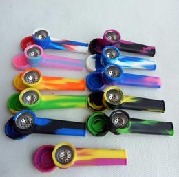 Silicone Smoking Pipe Spoon hand Tobacco pipes With Metal Bowl Multi Colours Portable Shisha Holder Accessories Tool Oil Rigs2867471