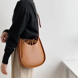 Bag Korean Style Drawstring Bucket Bags For Women 2024 Brand Shoulder Small PU Leather Handbags And Purses Female Crossbody