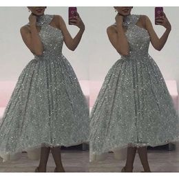 Halter Sequined Beaded High Low Graduation Short Prom Evening Dresses Blingbling Party Gowns Ocn Dress Vestido De Noiva 0510