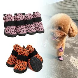 Dog Apparel 4Pc Summer Shoes Breathable Sandals Pet Mesh For Small Dogs Non-Slip Durable Boots Rubber Sole Walking