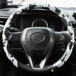 Steering Wheel Covers Universal Car Cover Cow Print For O/D Type 14 1/2-15 Inch Breathable Non-Slip Auto Interior Accessories