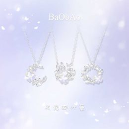 designer BaObAo design sterling silver aurora four leaf clover wreath necklace temperament niche fairy flower jewelry