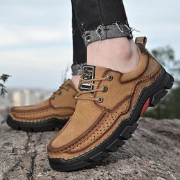 Casual Shoes Men's Low-top Outdoor Men Genuine Leather Non-slip Wear-resistant Sports Hiking Work Vintage Tooling