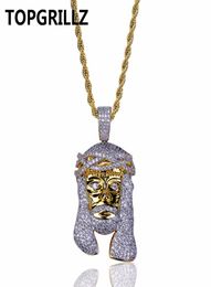 TOPGRILLZ Gold Color Plated Iecd Out HipHop Micro Pave CZ Stone Pharaoh Head Pendant Necklace With 60cm Rope Chain4243242