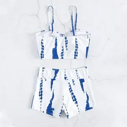 Women's Swimwear Two-piece Swimsuit Set Stylish Bikini With Drawstring Bra High Waist Swim Trunks Quick Drying Beachwear For Summer