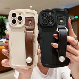 Cell Phone Cases For iPhone 11 12 13 14 Pro Max X XR XS Max Leather Wrist Strap Phone Holder Soft TPU Plain Colour Cover For iPhone 8 7 Plus SE 20 J240509