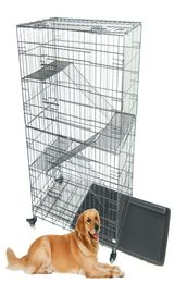 Large Folding Collapsible Pet Dog Wire Cage Cat Playpen with 3 Ladders L Silver6087711