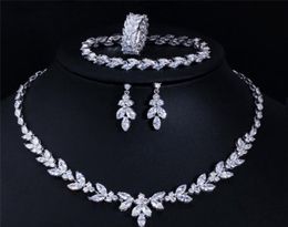 4Pcs Cubic Zircon Women Wedding Jewellery Sets Luxury Bridal Necklace Earrings Ring and Bracelet Dress Accessories4869009