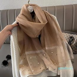 Scarves 2024 Women Fashion Scarf Plain Solid Silk Linen Shawls Summer Lady Bandanas Foulard Hijab