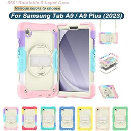 Case with Screen Protector For Samsung Tab A9 8.7 A9+ A9 Plus 11 inch 360° Rotating Hand Strap Kickstand Cover Heavy Duty Shockproof Cases +Shoulder Strap