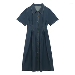 Party Dresses Elegant Women Deni MDress Lapel Collar Short Sleeve One Breasted Soft Jean Vestidos Female Summer Chic Outfits Maxi 4XL